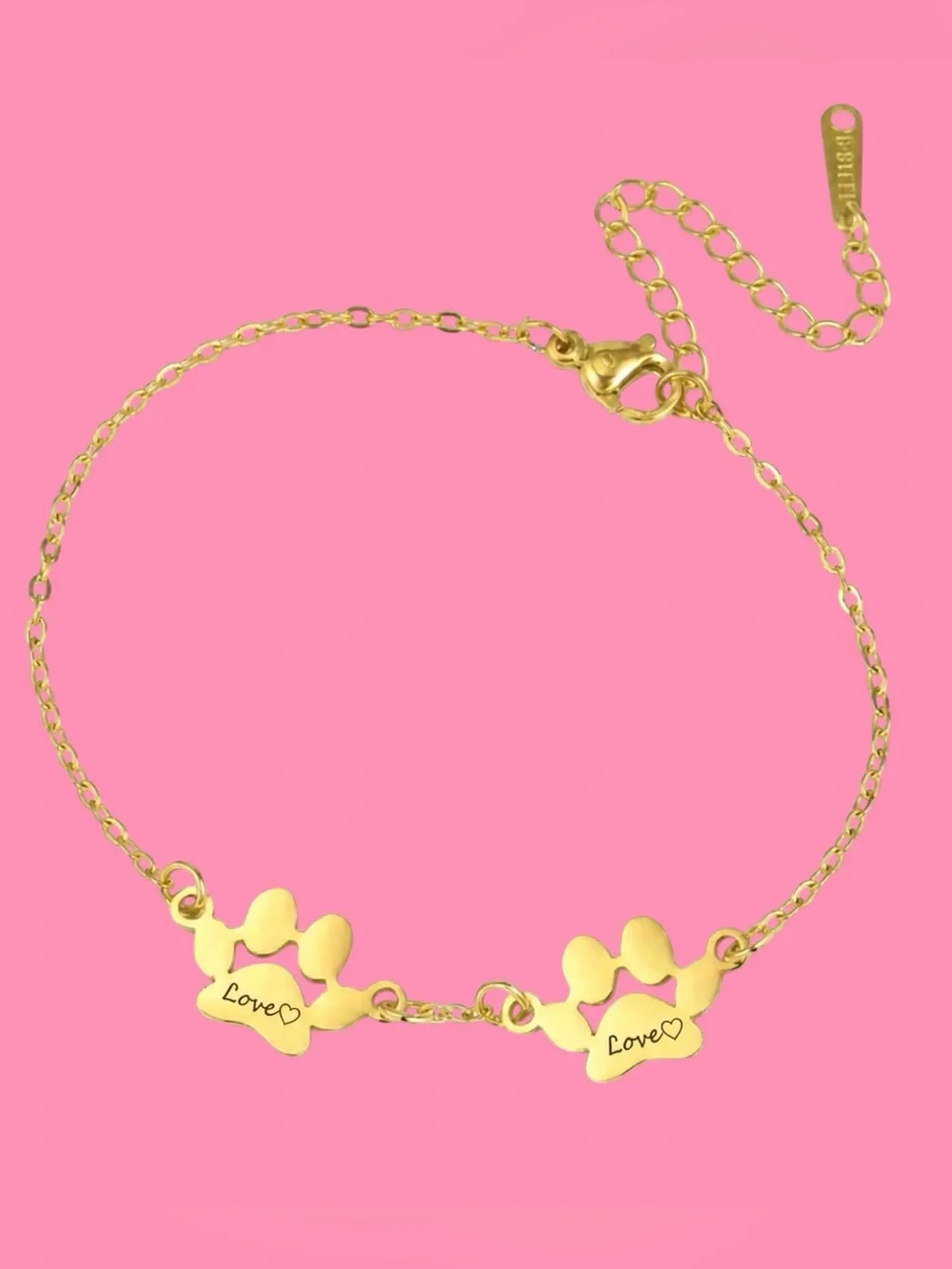 Gold Paw Print Bracelet – Love Heart Charm | Stainless Steel Pet 🐾💛
